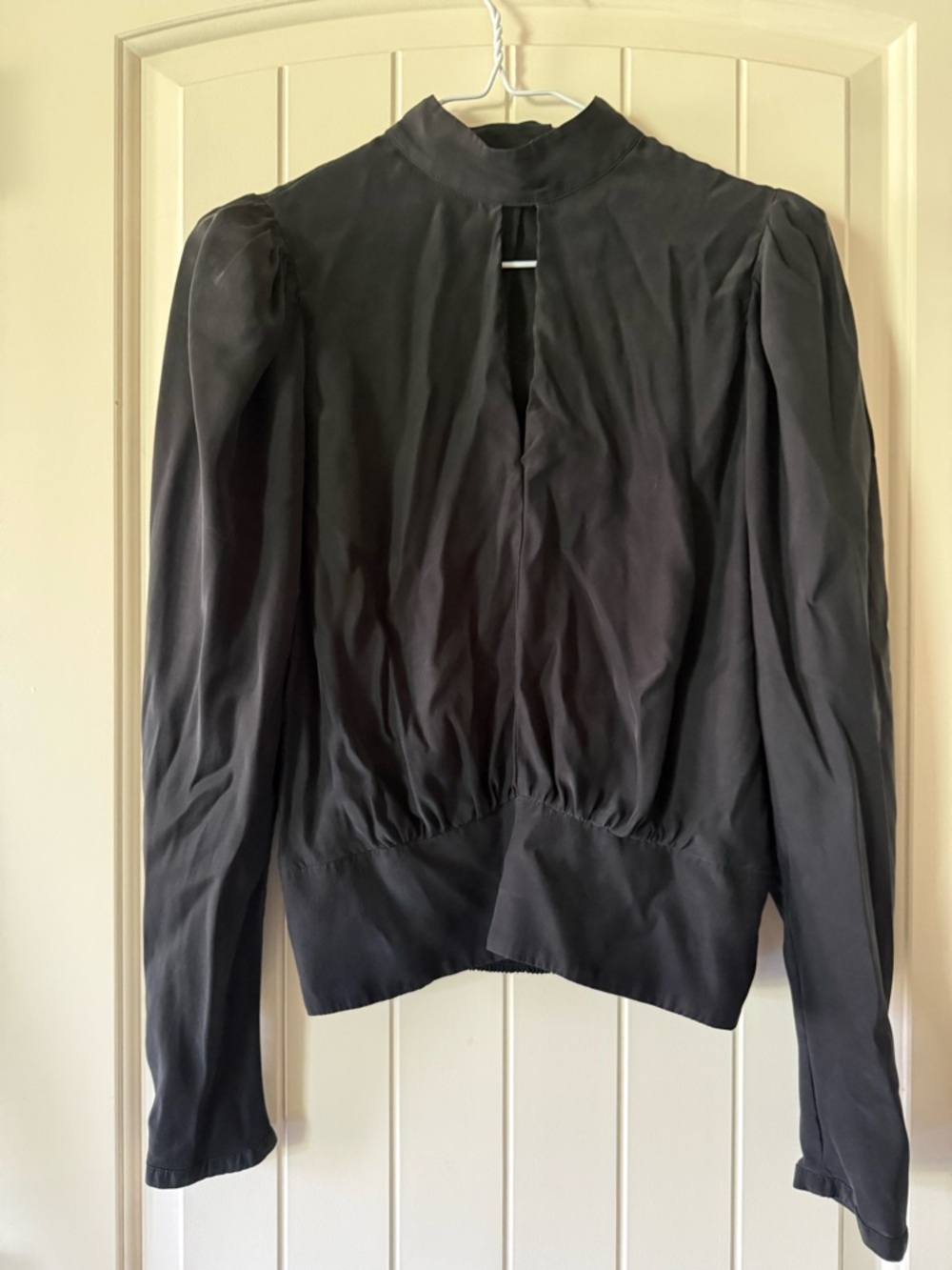 Frame Silk Black Mock Neck Top with opening